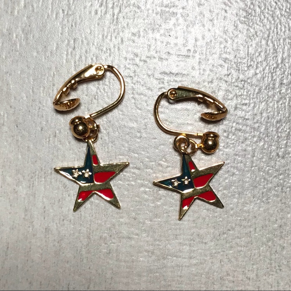VTG Avon Americana Star Flag Gold Pierced Earring